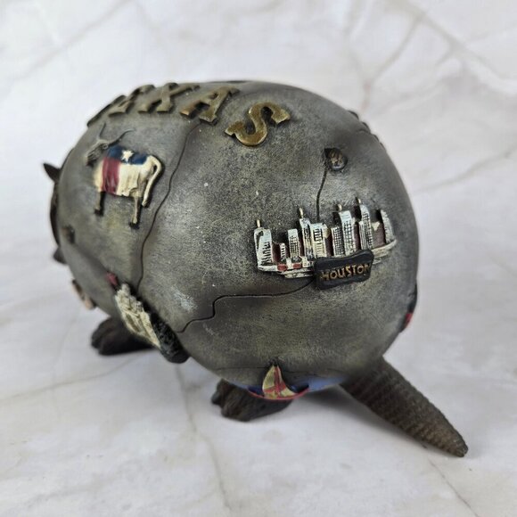 Resin 3D Armadillo Piggy Bank Texas Themed Longhorn Oil Derrick Rose Map Skyline - Picture 6 of 14